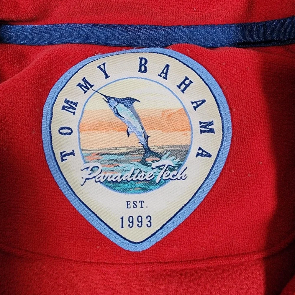 Tommy Bahama Sweater Mens Extra Large Red Paradise Tech Half Zip Stretch Marlin‎